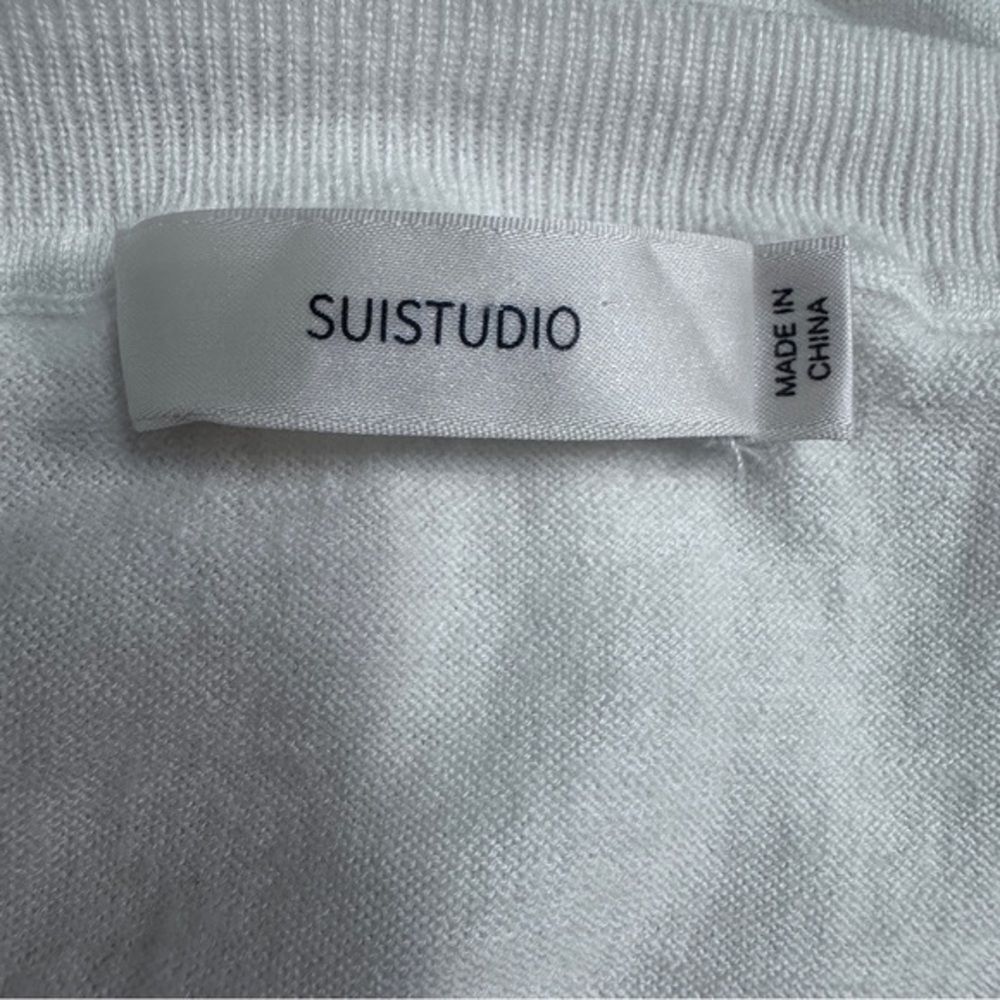SuiStudio Merino wool short sleeves crewneck sweater L feminine minimalist - Picture 3 of 9